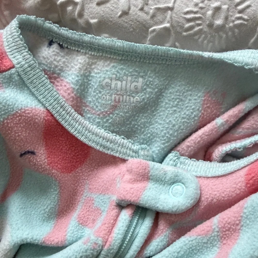 Carter's Pink and Mint Kids Footies Pajamas Sz 3T Toddler Girls Pj